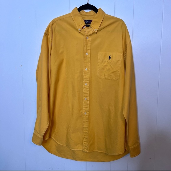Ralph Lauren Vintage "Big Shirt" Solid Yellow Button-down long sleeve preppy L - Picture 1 of 9